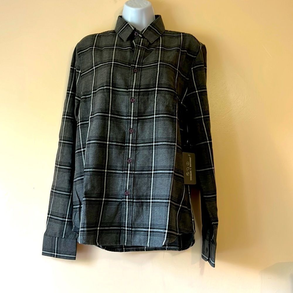 Threads 4 Thought Gray Flannel Button Down Top Sz S